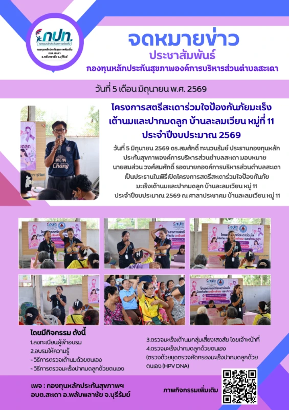 โครงการสตรีสะเดาร่วมใจป้องกันภัยมะเร็งเต้านมและปากมดลูก บ้านละลมเวียน หมู่ 11 ประจำปีงบประมาณ 2569