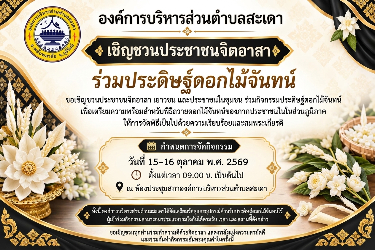 ขอเชิญชวนประชาชนจิตอาสา ร่วมประดิษฐ์ดอกไม้จันทน์ฯ